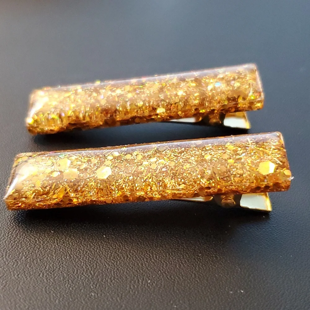 🎁5/$25🎁 Hand-made HandCrafted Glitter Vibes Resin Hair clip Barrettes New